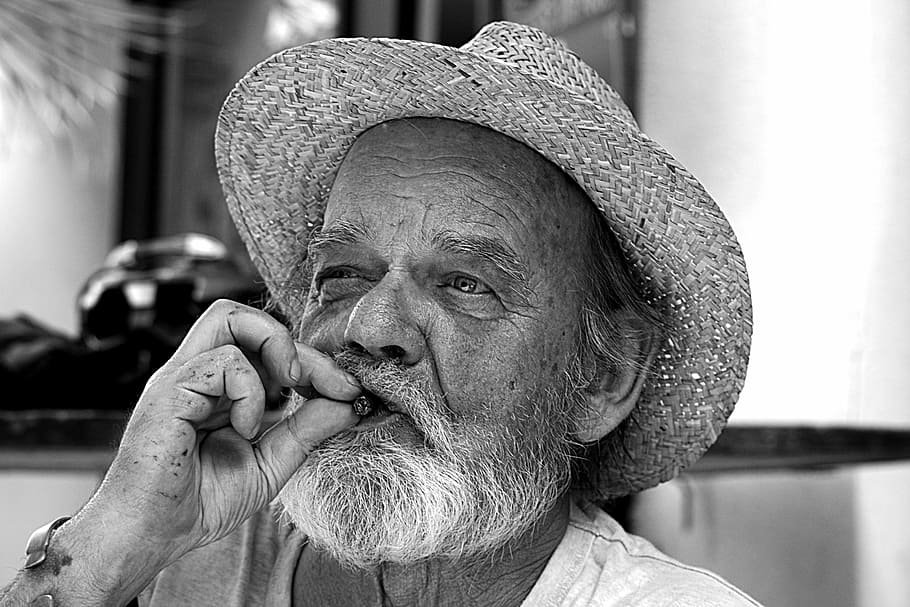 man, portrait, old man, cigar, beard, people, hat, senior adult, human face, adult