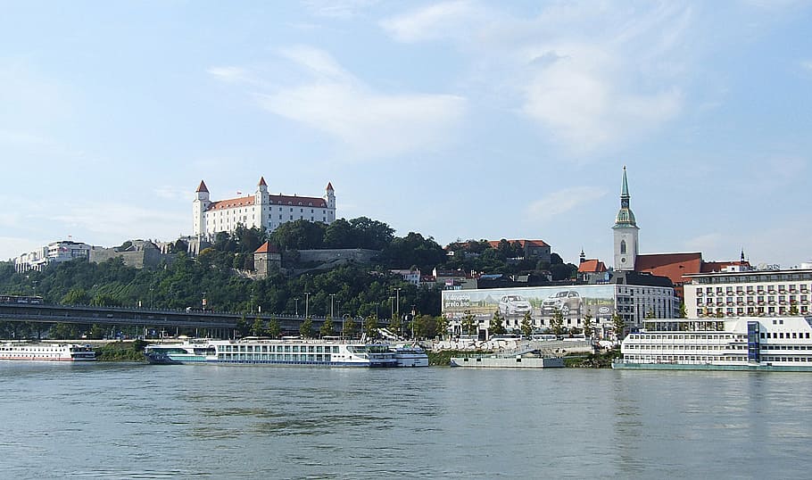 Bratislava, el Danubio, castillo, vista, río, viejo, Eslovaquia, agua, exterior del edificio, arquitectura