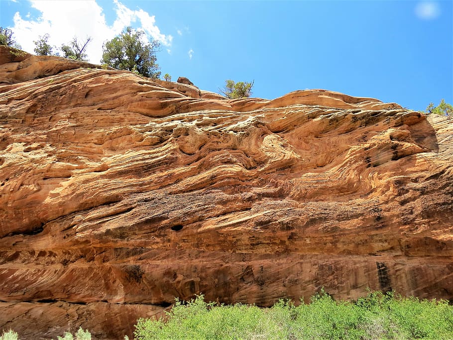 geology, red sandstone, unusual rock strata, blue sky, nature, desert, landscape, uSA, scenics, sandstone