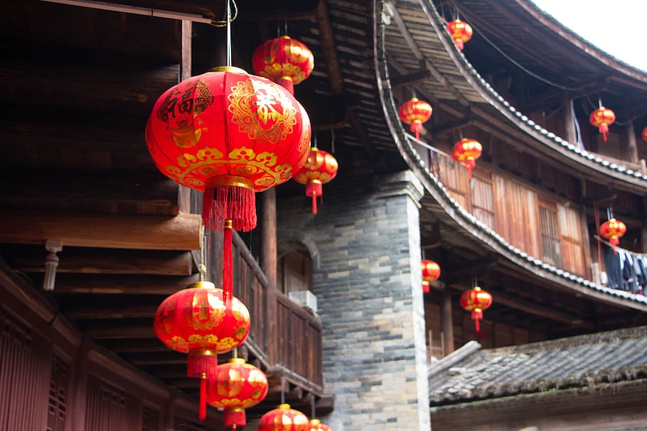 Fujian, construcción de tierra, linterna, linterna china, celebración, equipo de iluminación, arquitectura, festival, año nuevo chino, festival de la linterna china