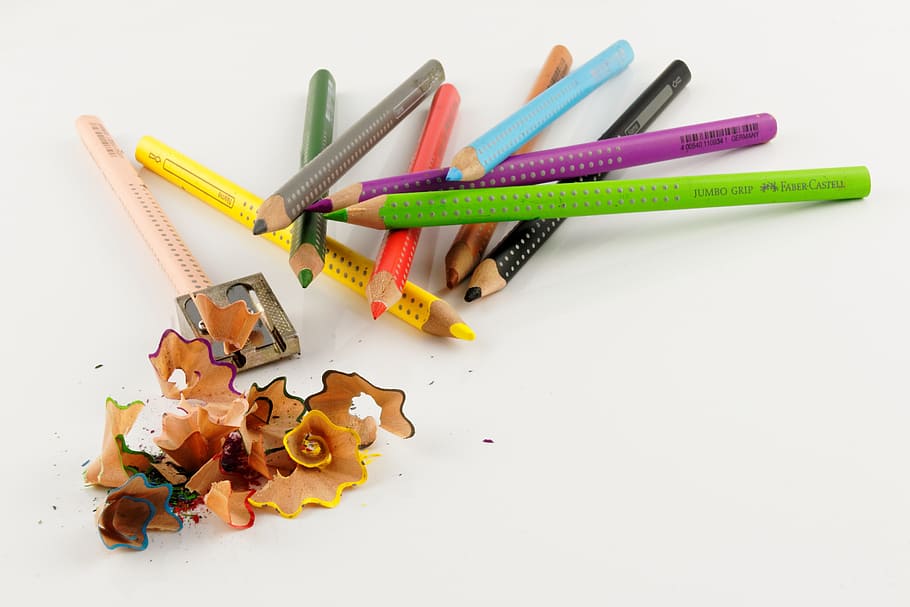 assorted-color pencils, white, surface, color, pens, colorful, colored pencils, pointed, spitzer, colour pencils