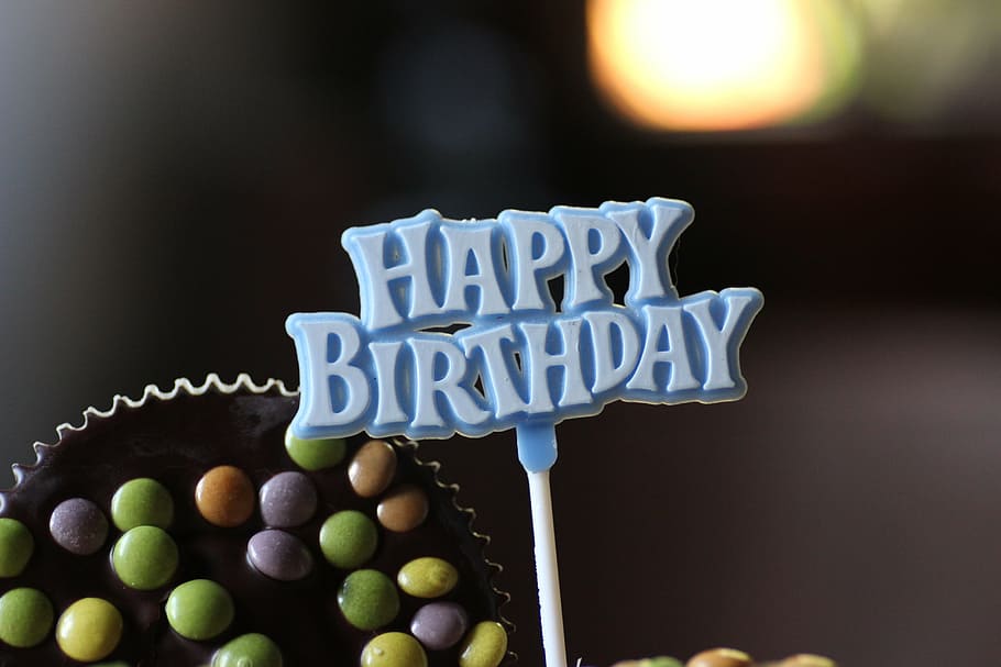 azul, feliz, decoração de saudação de aniversário, aniversário, saudação de aniversário, feliz aniversário, parabéns, saudação, comemorar, bolo de copo