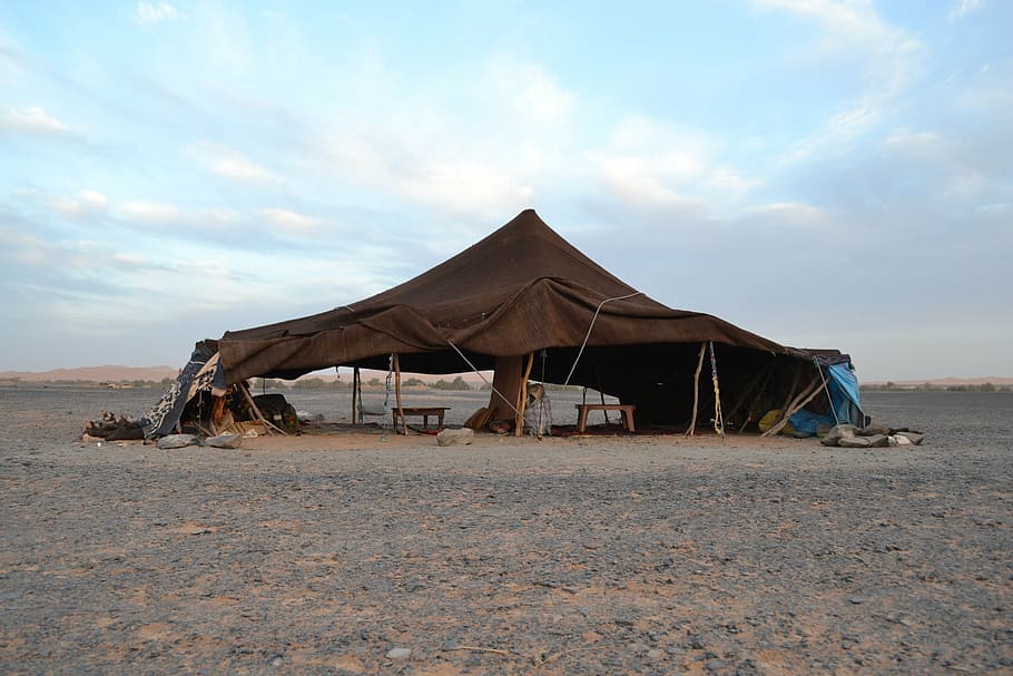 tent, sahara, morocco, desert, sand, sky, cloud - sky, land, built structure, architecture