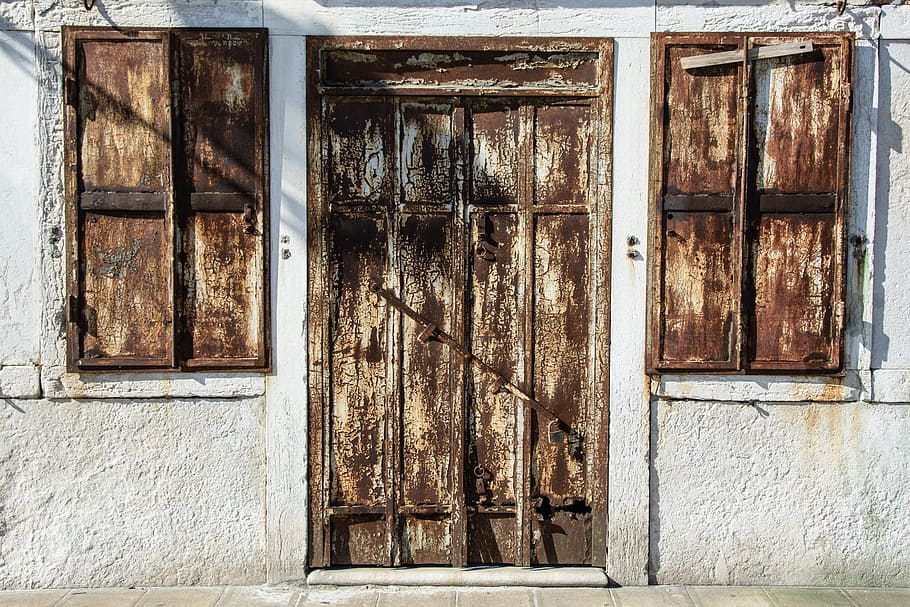 puerta marrón oxidada, metal, inoxidable, oxidado, viejo, decaimiento, enfermo, hierro, puerta, tiendas