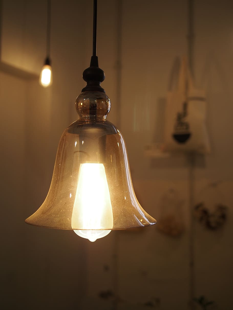 brown pendant lamp, lightbulb, light, lantern, decoration, indoor, lamp, glas, electric Lamp, light Bulb