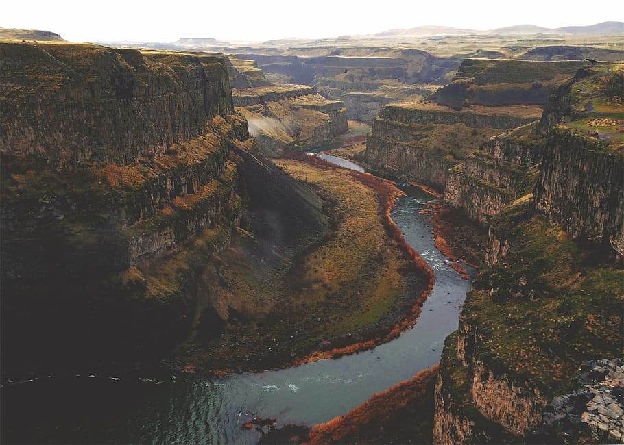 aerial, photography, green, brown, river, grand, canyon, landscape, stream, cliffs