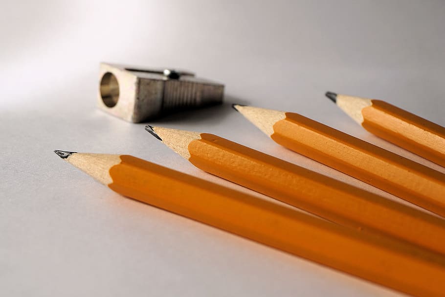 four, brown, pencils, gray, sharpener, pencil sharpener, tips on, leave, office accessories, pens