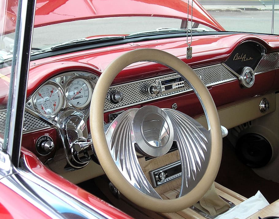 Bel Air, Chevrolet, Klasik, Mobil Klasik, Mobil Merah, convertible, antik, mobil, nostalgia, merah