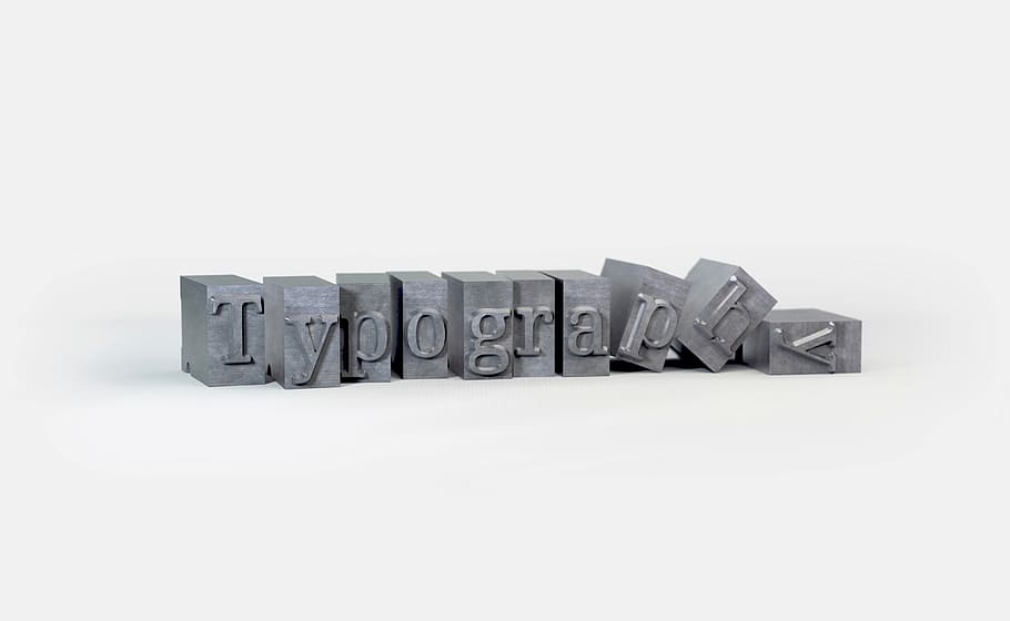 typography text illustration, typography, blocks, objects, embossed, gray, studio shot, indoors, white background, copy space