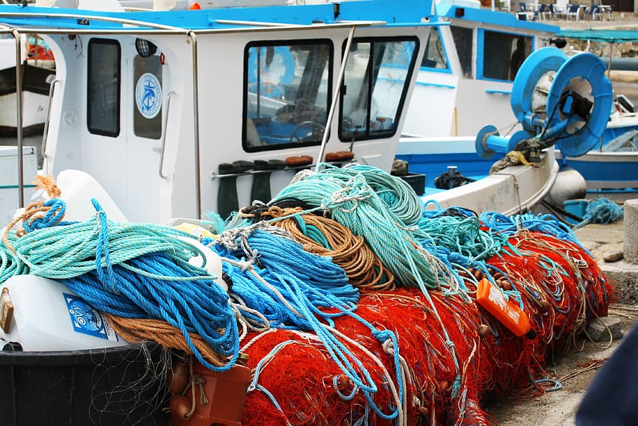 Netting, Port, Corsican, Fishing, Boat, fishing, boat, france, rope, nautical vessel, transportation