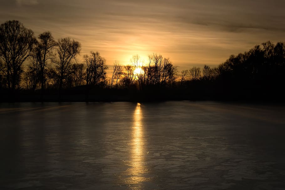 Sunrise, Sun, Lake, Ice, Frozen, Iced, lake, ice, cloudiness, sunbeam, silhouette