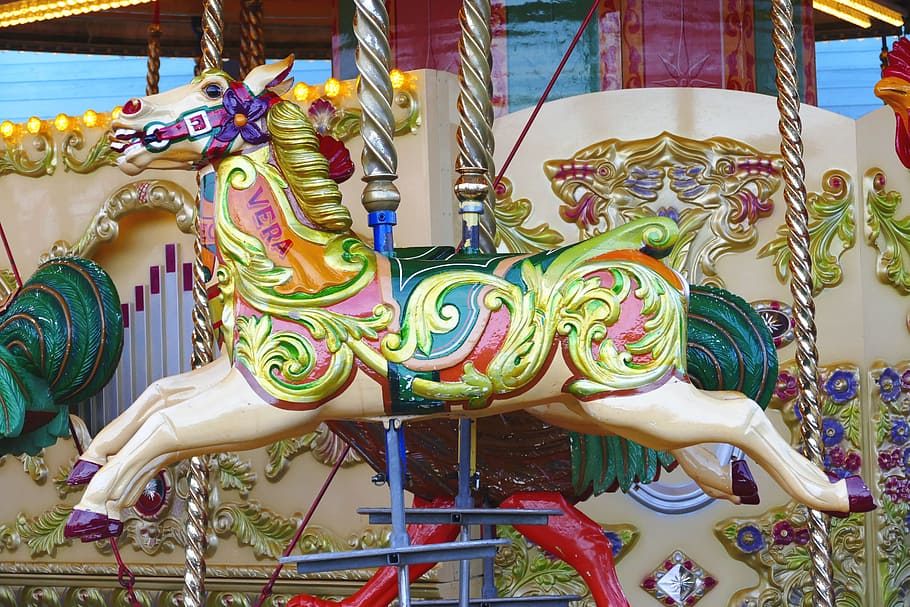 empty horse carousel, carousel, carnival, tourism, art, festival, holiday, decoration, traditional, colorful