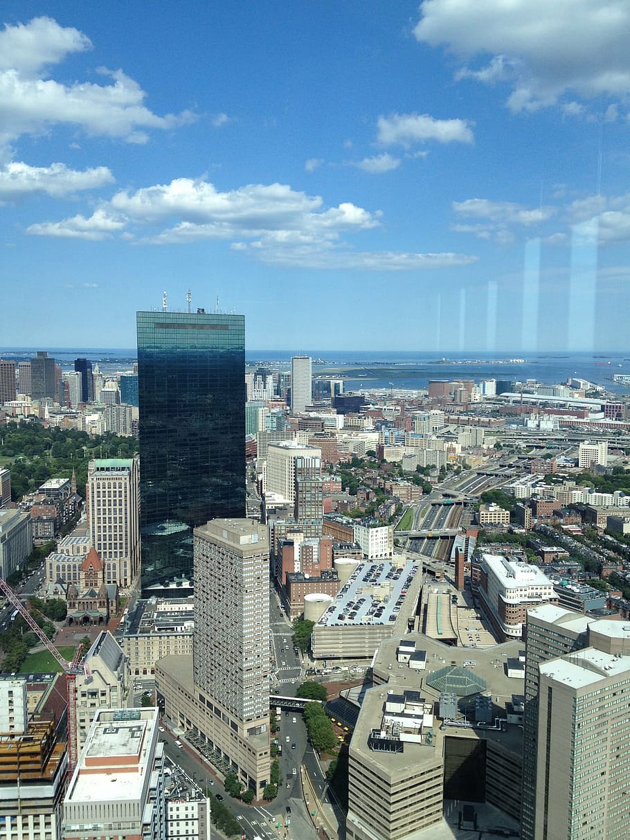 boston, skyline, massachusetts, buildings, cityscape, skyscraper, city, blue sky, architecture, built structure