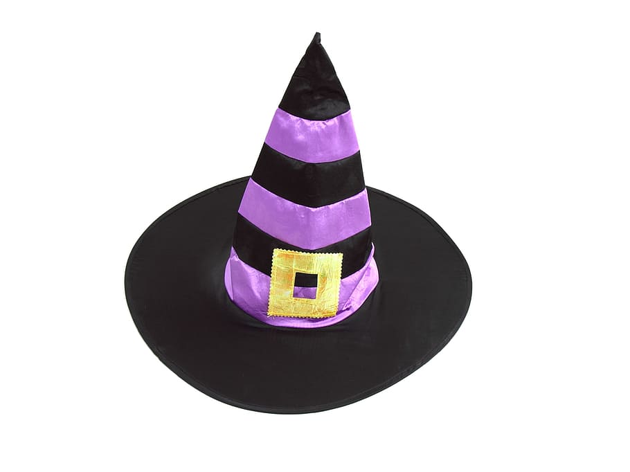 black, purple, stripe witch hat, Clothing, Costume, Evil, Fabric, fashion, halloween, hat