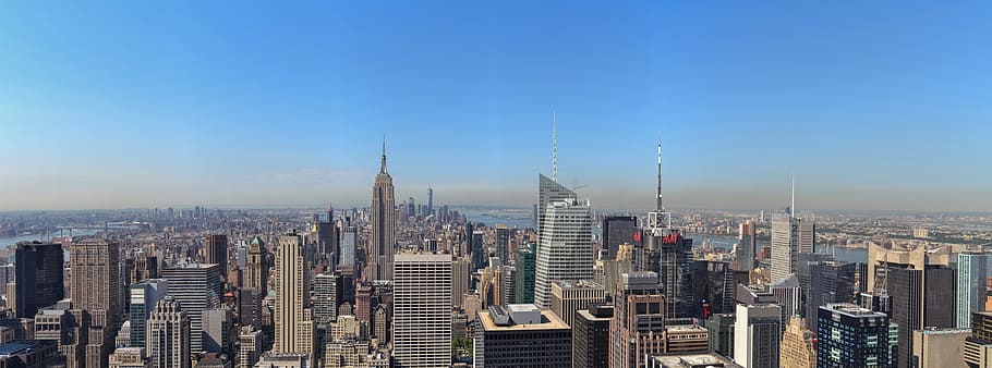 aéreo, fotografía, ciudad, escapada, durante el día, Nueva York, horizonte, Manhattan, rascacielos, panorama