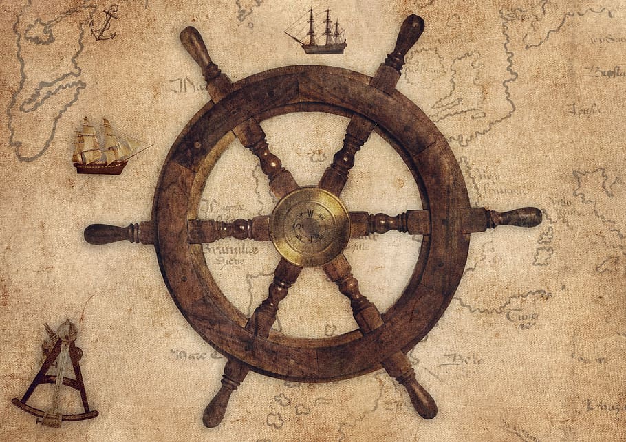 vintage, helm, sextant, sailing ships, map, anchor, nautical, antique, navigation, compass point