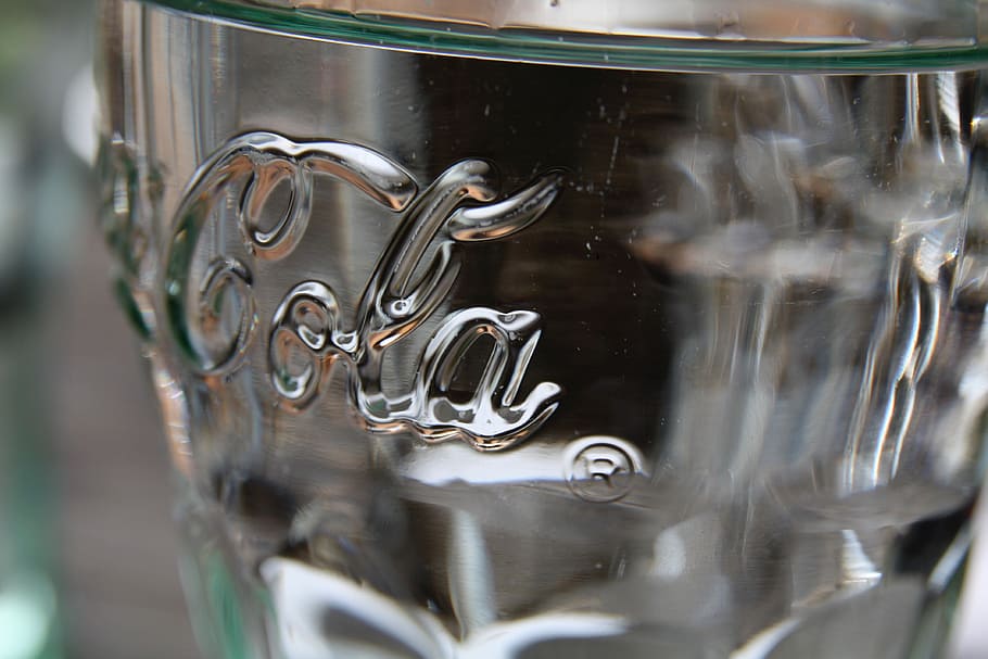 Empty Glass, Macro, Clear, glass, coca cola, cola, logo, transparent, empty, dark background