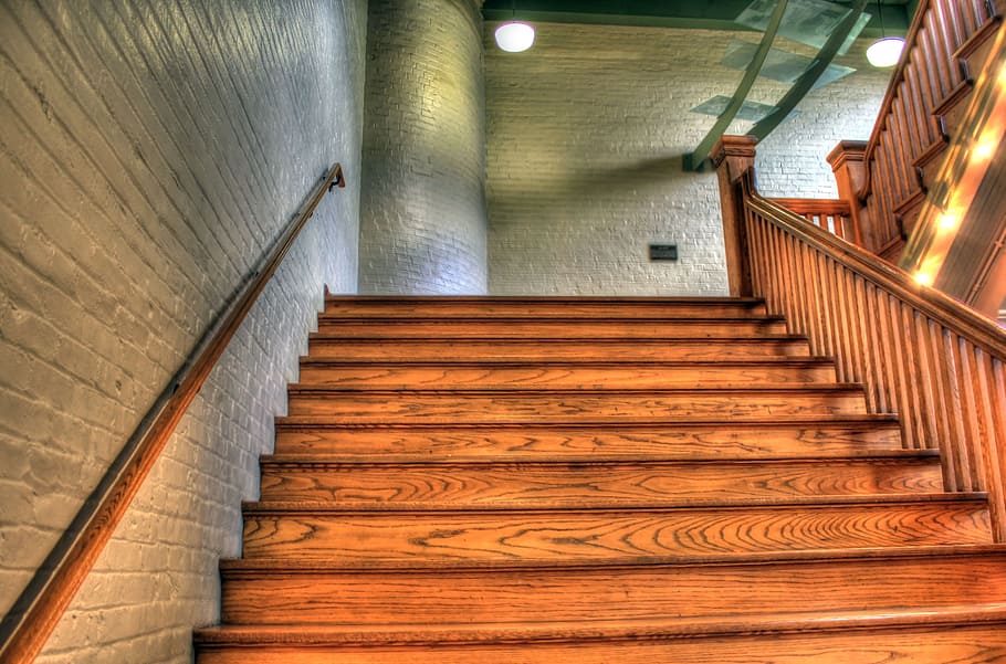 brown, wooden, stairs, staircase, stair, architecture, stairway, wood, interior, construction