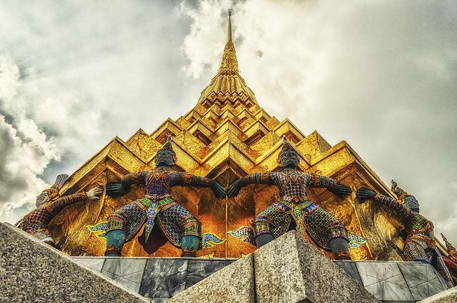 Templo de oro, Templo, Gigante, Tailandés, Religión, Budismo, Cielo, Oro, Viajes, Tailandia HDR