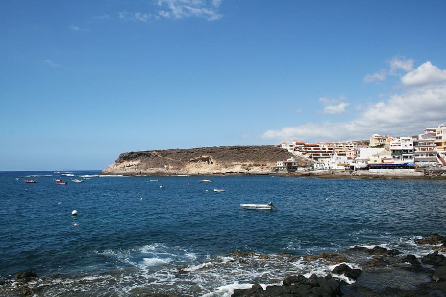 Tenerife, La Caleta, Coast, Village, fishing village, sea, building exterior, sky, built structure, architecture