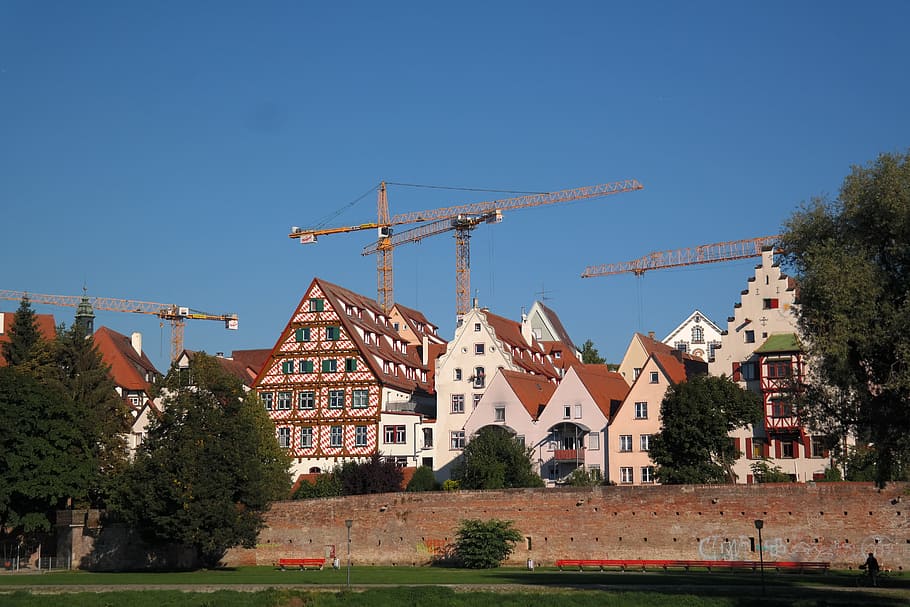 Ulm, City View, fachwerkhäuser, históricamente, casco histórico, casco antiguo, trabajos de construcción, baukran, rehabilitación, grúas