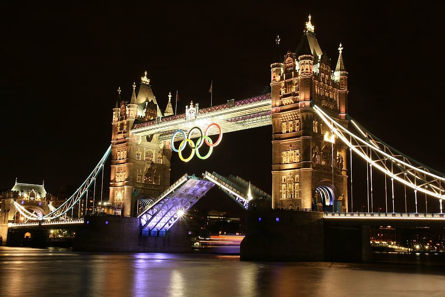 lighted, tower bridge, nighttime, london, london olympics, night view, bridge, united kingdom, the river thames, thames