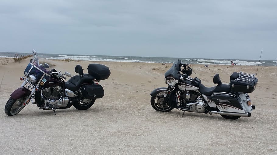 motocicleta, praia, cruzador, viagem, verão, moto, férias, bicicleta, transporte, estrada