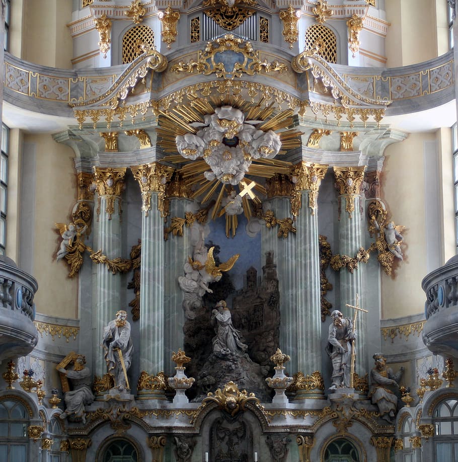 Iglesia, Órgano, Órgano de la iglesia, Decorado, órgano, oro, columnas, mármol, columnas de mármol, ángel