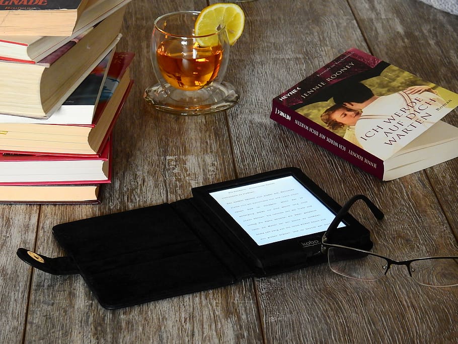 black, e-book reader, eyeglasses, book, read, literature, learn, text, font, page