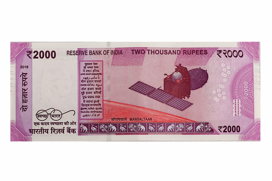 Банкнота 2000 индийских рупий, валюта, банкнота, Индия, 2000, рупия, деньги, примечание, наличные деньги, финансы