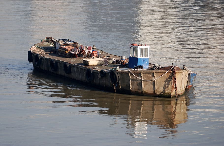 barge, river, boat, old, rusty, thames, london, water, nautical vessel, transportation