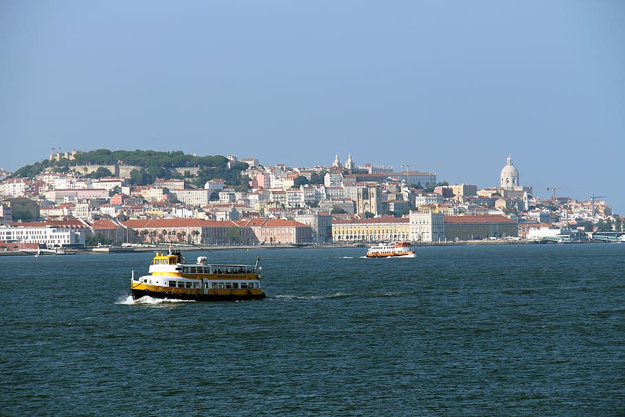 Lisbon, Tejo, Boat, City, Light, rio, city, light, tagus river, portugal, travel