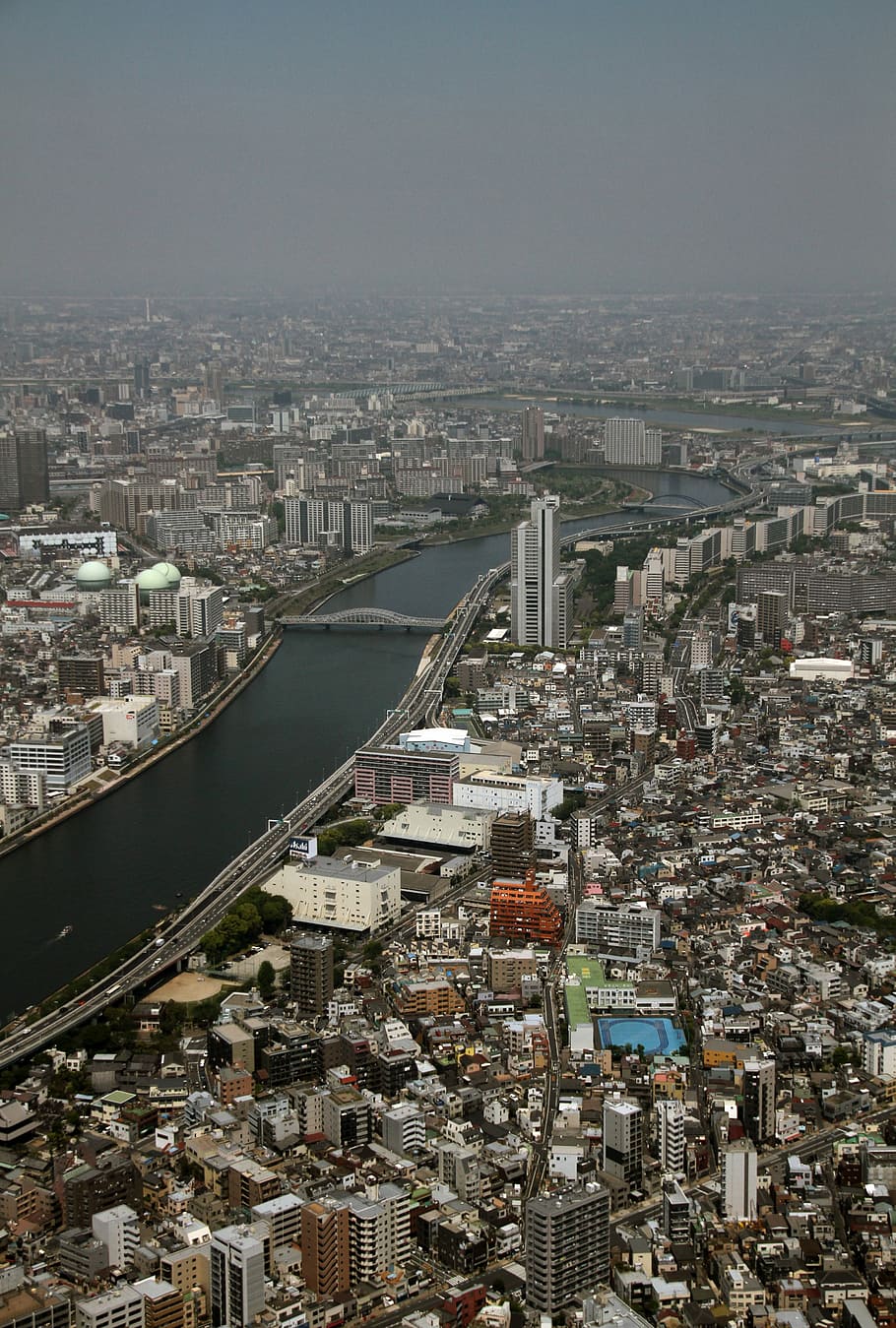view, tokyo, japan, tower, skytree, landmark, urban, downtown, river, building exterior