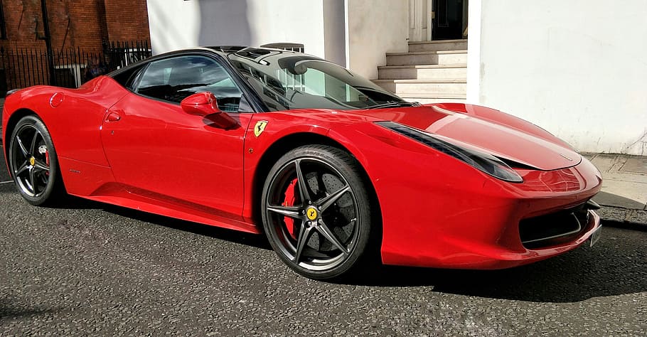 ferrari, 458, v8 engine, red, lipstick red, luxury, fabulous, car, vehicle, parked