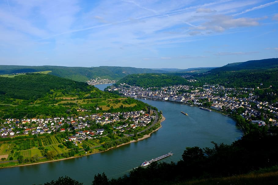 Lembah Rhine Tengah, rhine tengah, weltkulturebe, sachsen, jerman, rhine, romantis, langit, pemandangan, sungai