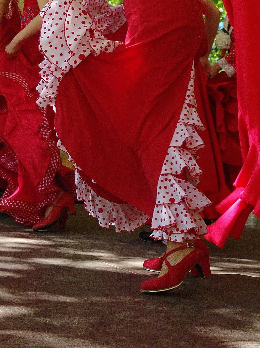 写真, 女性のダンス, 赤, スカート, スペイン語, 靴, ダンス, フラメンコ, 芸術的なダンス, ダンサー