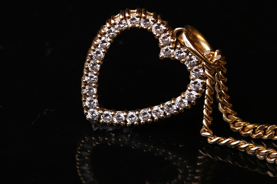 Coração, colar, pingente, jóias, amor, romance, casamento, luxo, anel, brilhante