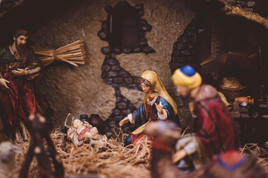 figuras de la escena de la natividad, navidad, día, santo, familia, figura, vacaciones, temporada, arte, jesús