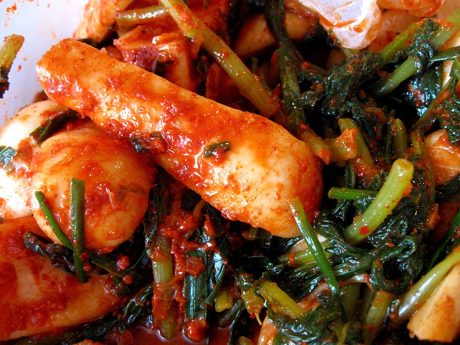 kimchi chonggak, lobak, korea, kimchi, lobak ekor kuda, lobak korea, kimchee, makanan dan minuman, makanan, siap makan