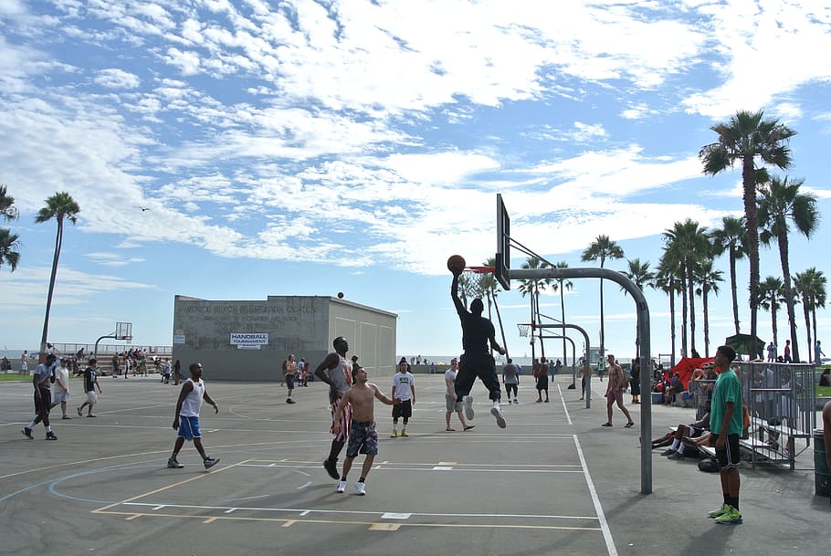 venice beach, basketball, hoops, shoot, leap, los angeles, california, usa, sport, score