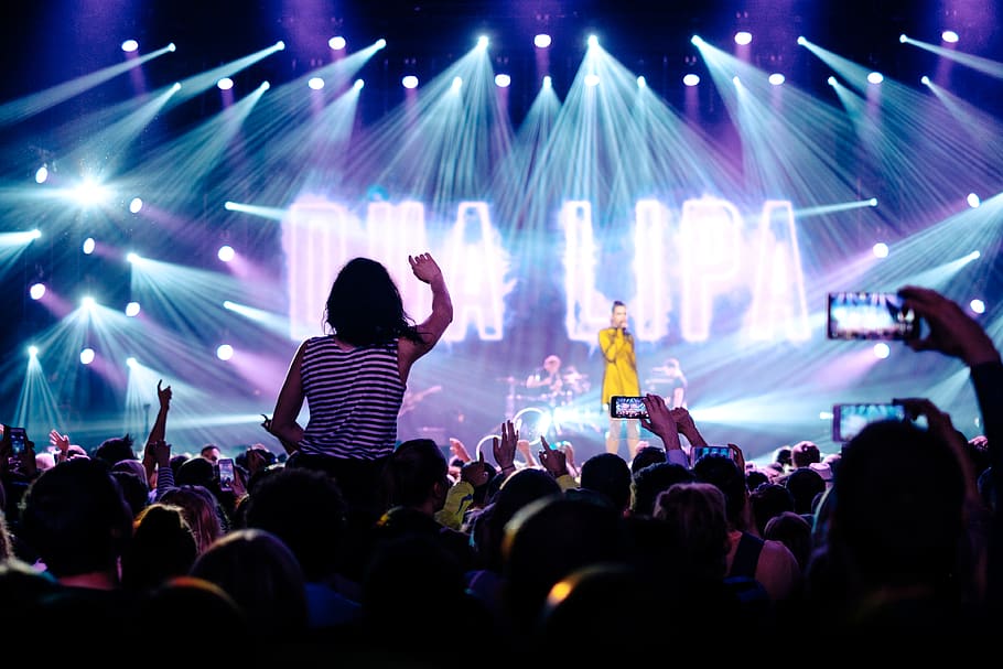 concert, singer, singing, stage, lights, spotlight, crowd, people, girls, guys