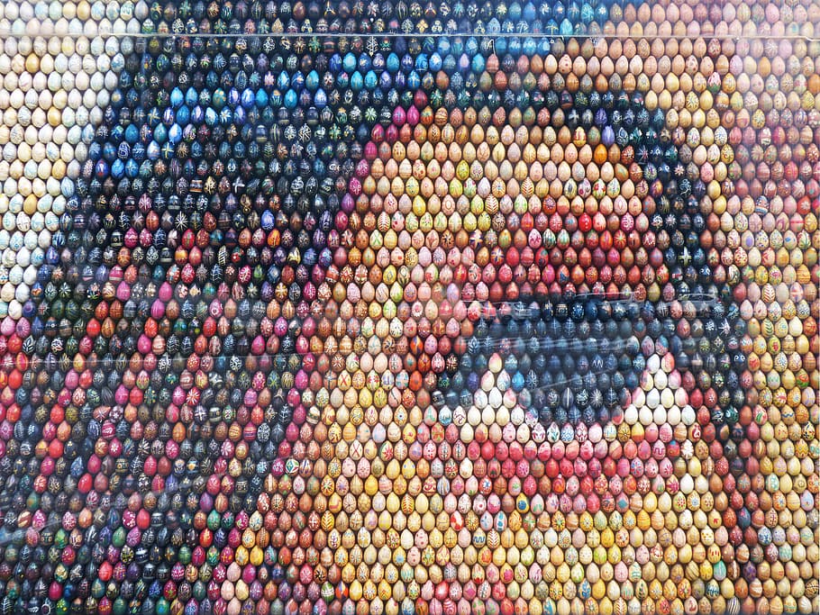 mosaic, easter eggs, work of art, eye, pixels, composition, taüll, pantocrator, green color, backgrounds