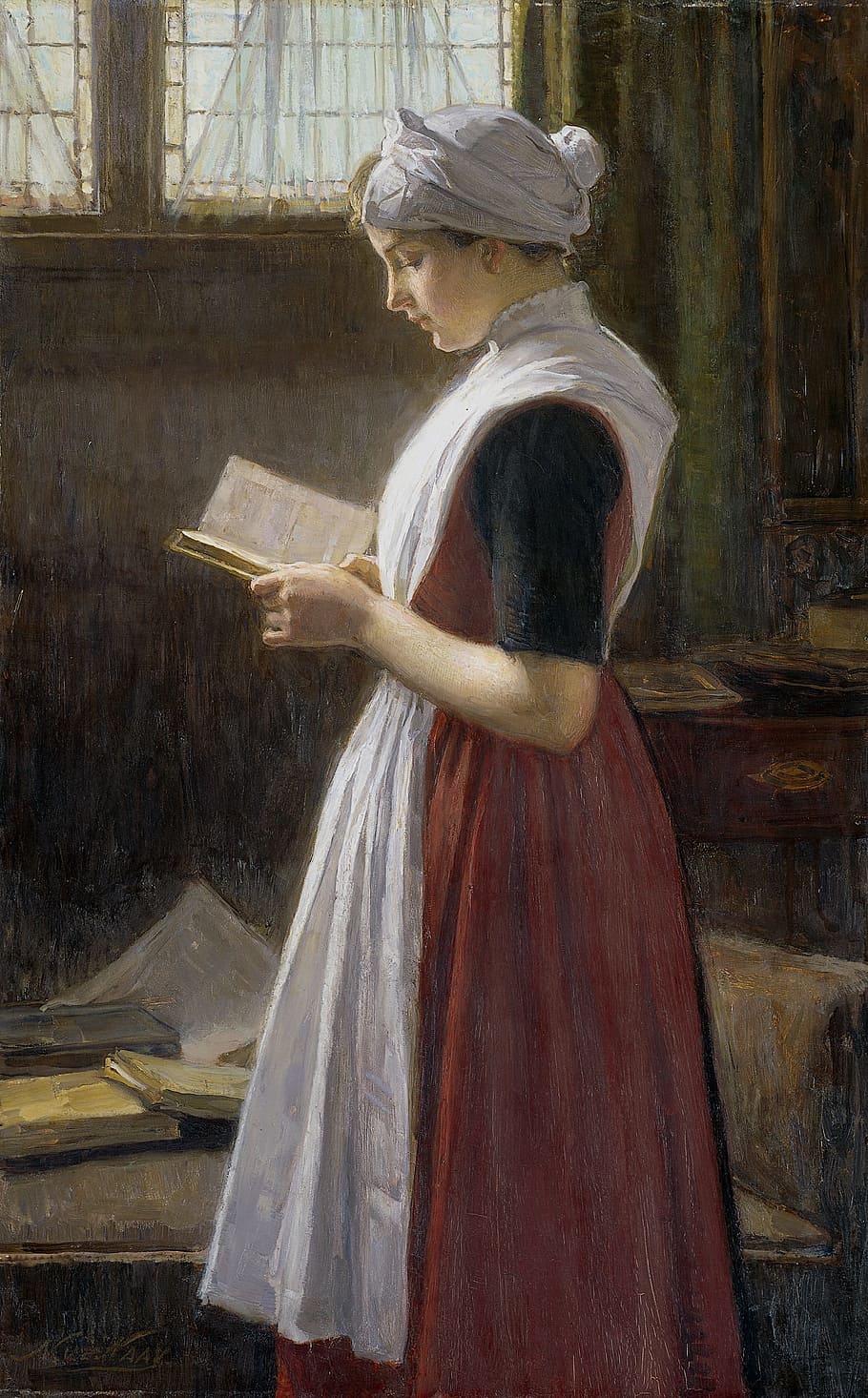 wanita membaca lukisan buku, membaca wanita, membaca buku, melukis, wanita, membaca, orang, kanvas, karya seni, bersejarah