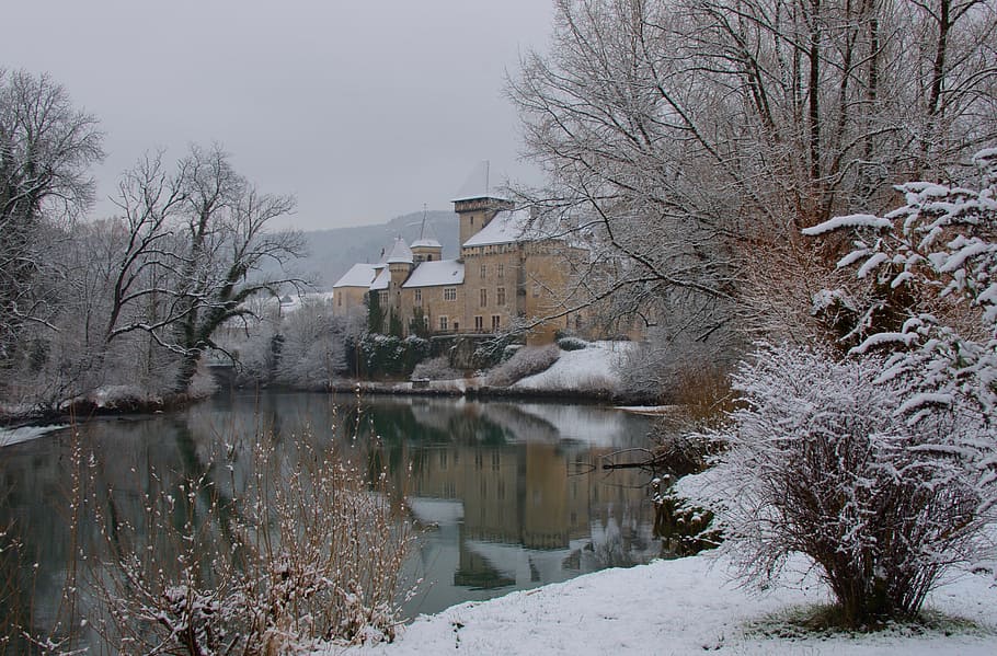 winter, snow, cold, frost, frozen, castle, rent, cléron, doubs, france