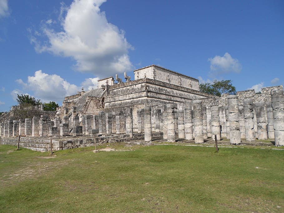zigurate, nuvens cumulus, México, Chichén Itzá, Colunas, Templo, Yucatán, mau, asteca, Maia