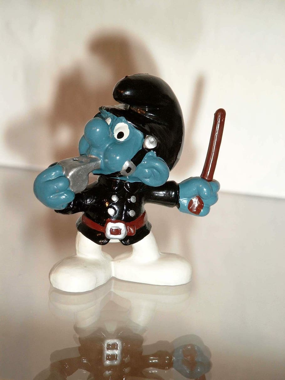 Smurf, Constable, Uniform, robot, futuristic, toy, indoors, technology, artificial intelligence, representation
