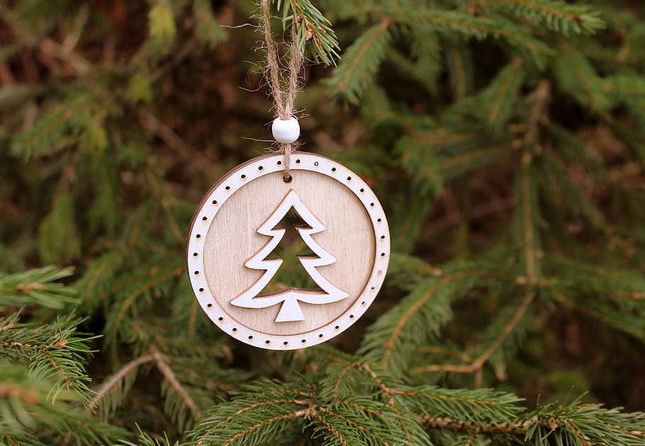 round, white, brown, christmas tree ornament, christmas tree, ornament, holidays, christmas, tree, decoration