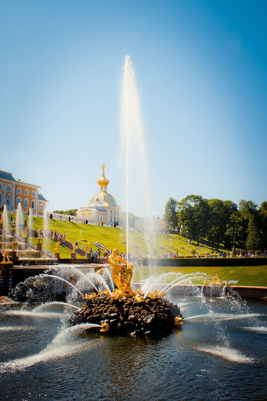 San Petersburgo, Rusia, Peterhof, arquitectura, parque, historia, cielo, fuente, agua, barroco