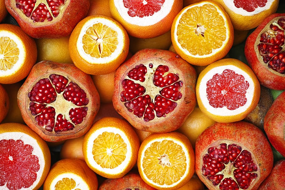 オレンジとザクロ, オレンジ, ザクロ, 食べ物/飲み物, 食事, 食べ物, 果物, 健康, 有機, 鮮度
