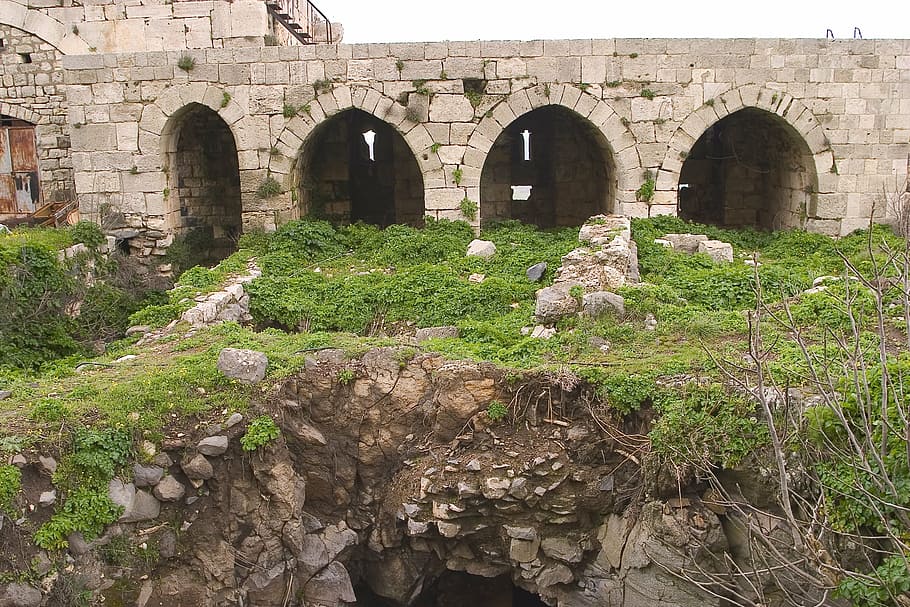 krak de caballeros, cruzados, siria, ciudades antiguas, Arco, estructura construida, arquitectura, planta, naturaleza, día